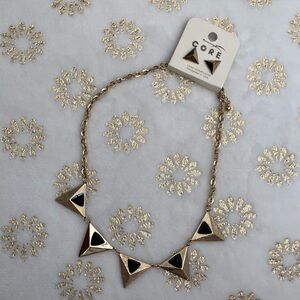 Gold-Tone Necklace with Black Triangle Accents and Earrings